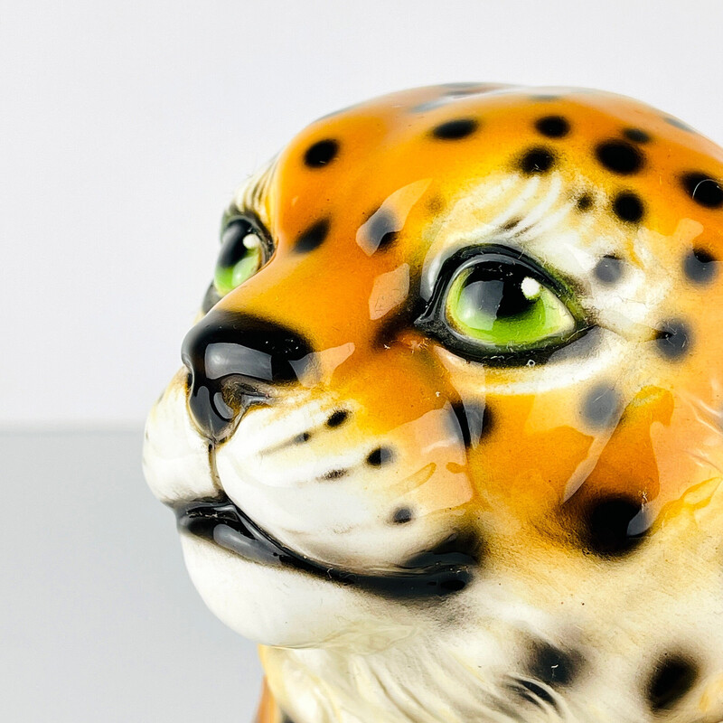 Vintage ceramic leopard sculpture, Italy 1960