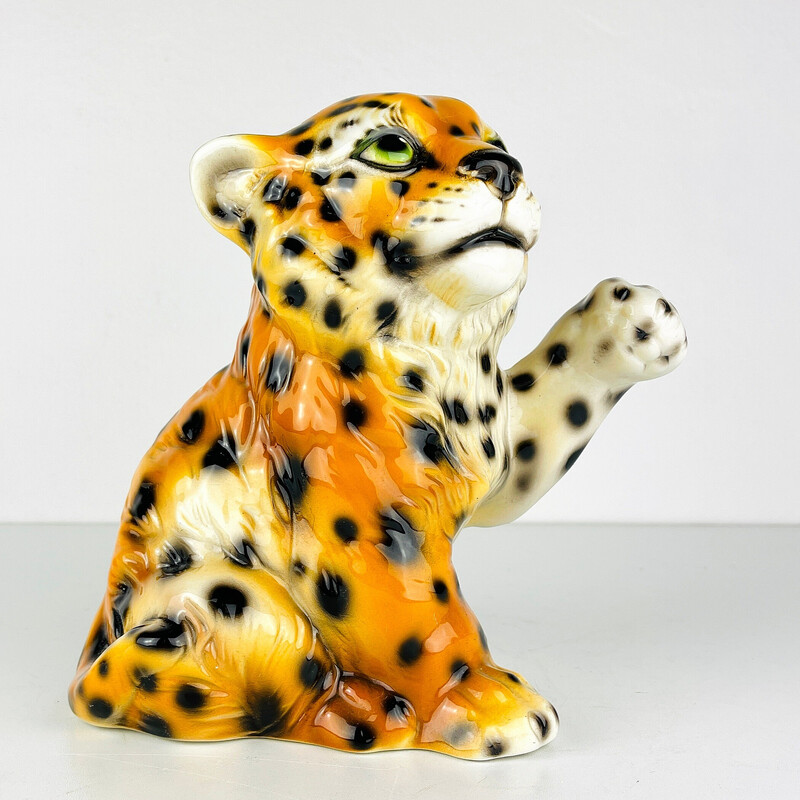 Vintage ceramic leopard sculpture, Italy 1960
