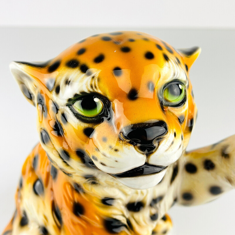 Vintage ceramic leopard sculpture, Italy 1960