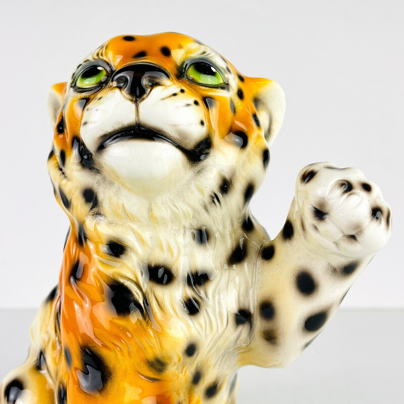 Vintage ceramic leopard sculpture, Italy 1960