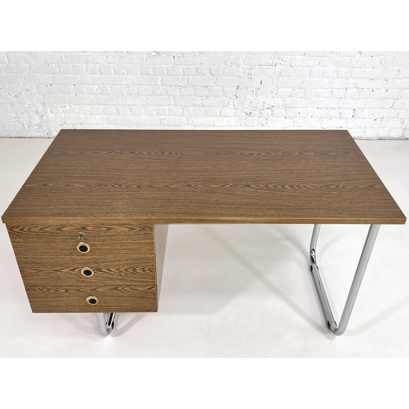 Vintage chrome and wood desk, 1970 - 1980