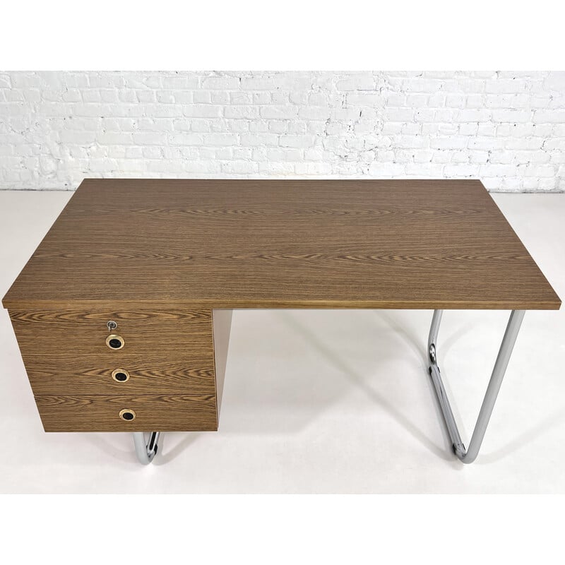 Vintage-Schreibtisch aus Chrom und Holz, 1970 - 1980