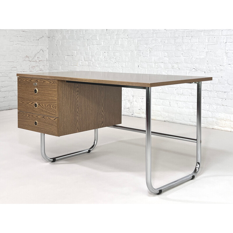 Vintage chrome and wood desk, 1970 - 1980