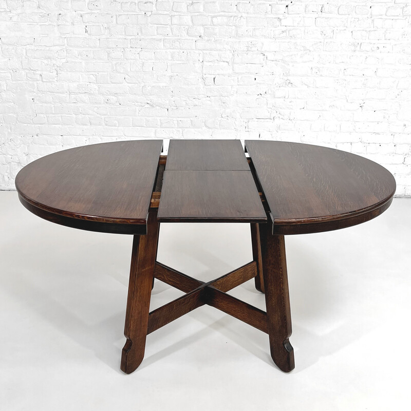 Vintage round and extendable oakwood table, 1950