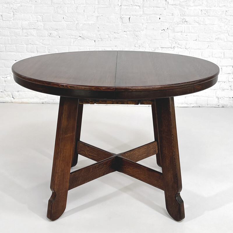 Vintage ronde en uitschuifbare eiken tafel, 1950