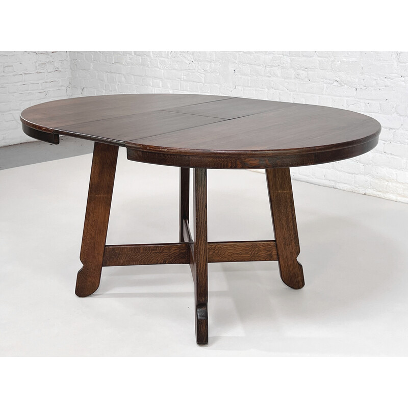 Vintage round and extendable oakwood table, 1950