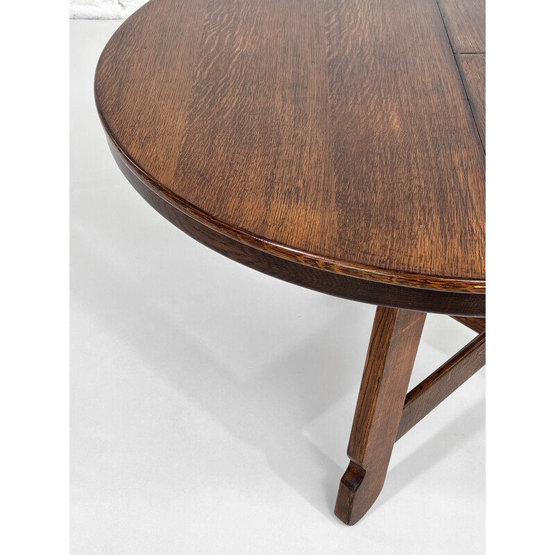 Vintage ronde en uitschuifbare eiken tafel, 1950