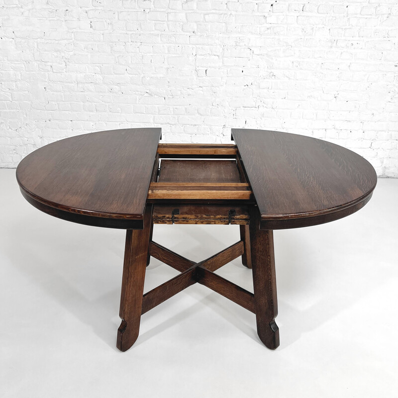 Vintage ronde en uitschuifbare eiken tafel, 1950