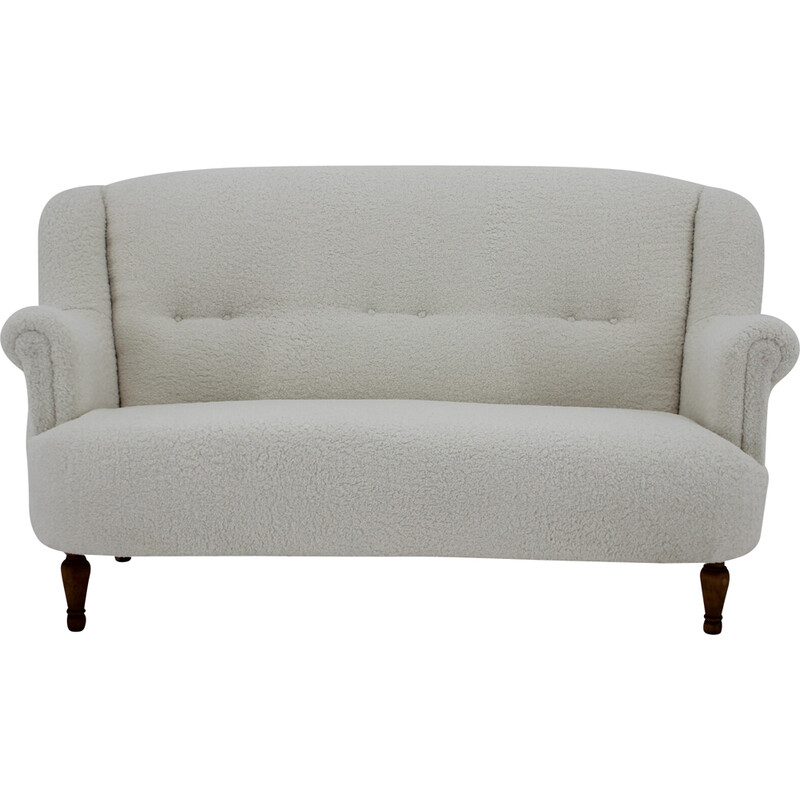 Vintage sofa in sheepskin fabric, Czechoslovakia 1940