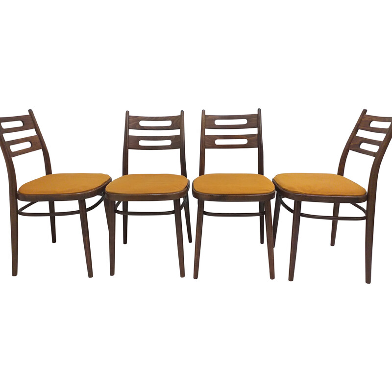 Set of 4 wooden chairs by Ton, Czechoslovakia 1960