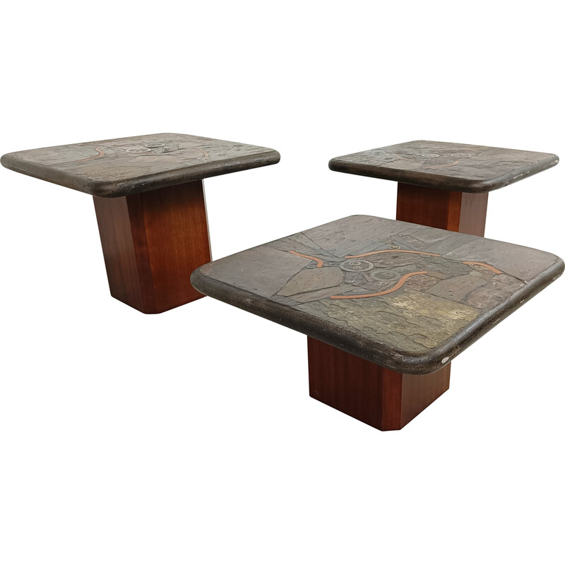 Vintage slate stone nesting table, Germany 1970