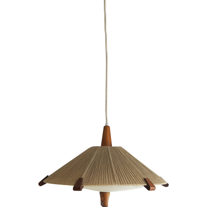 Vintage pendant lamp in teak and sisal by Temde Ag, 1950