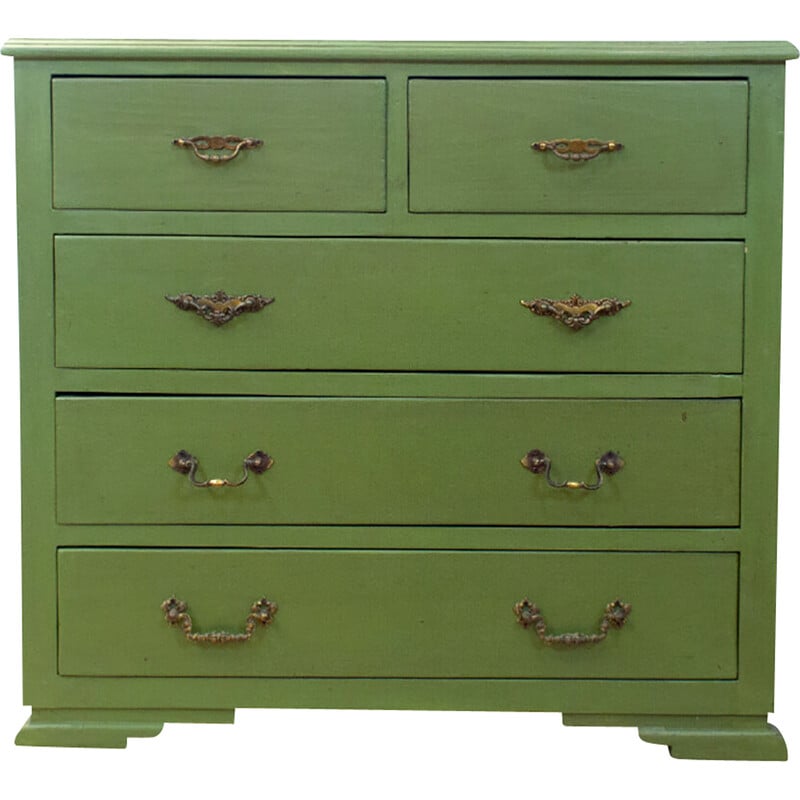 Vintage Art Deco green chest of drawers, Spain 1930