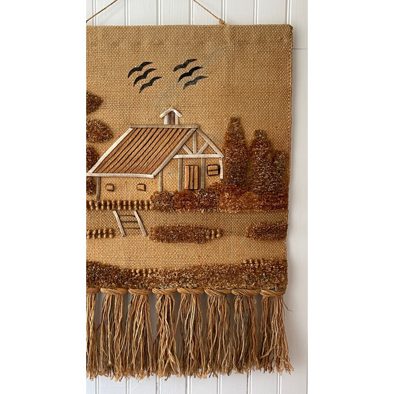 Vintage decoratief jute wandkleed, 1970