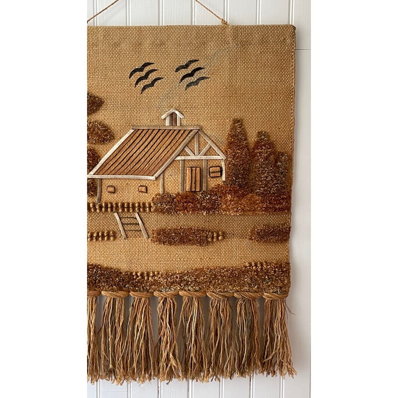 Vintage decorative jute tapestry, 1970