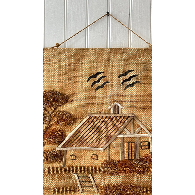 Vintage decorative jute tapestry, 1970