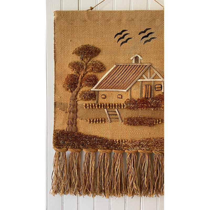 Vintage decorative jute tapestry, 1970