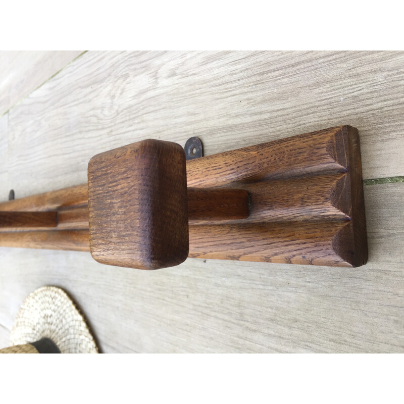 Vintage oakwood wall coat rack, 1930