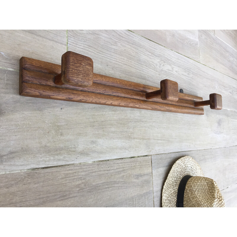 Vintage oakwood wall coat rack, 1930