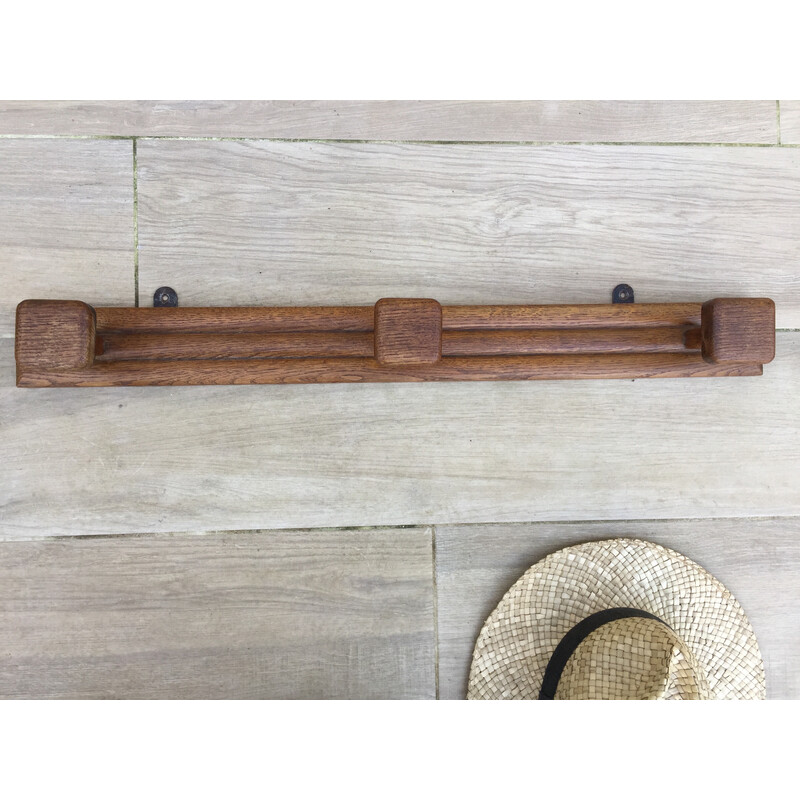 Vintage oakwood wall coat rack, 1930