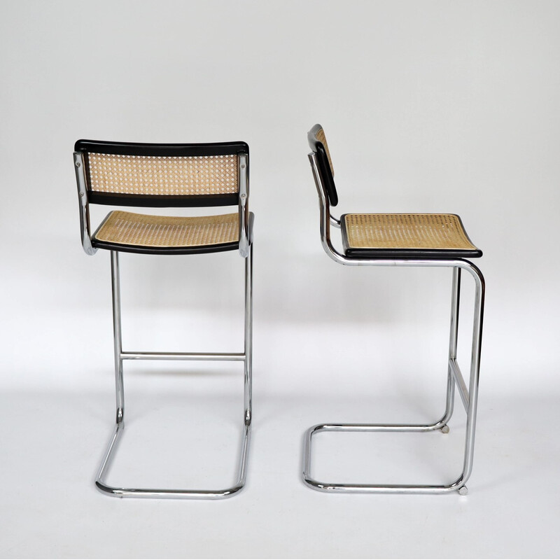 Paire de tabourets de bar vintage S32 par Marcel Breuer, 1980