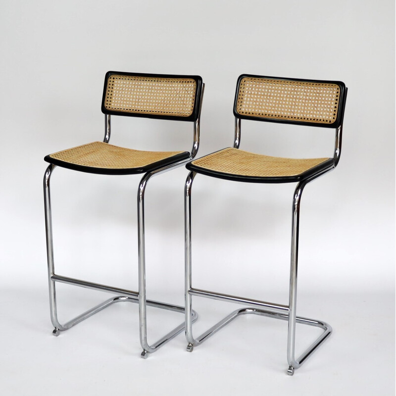 Pair of vintage bar stools S32 by Marcel Breuer, 1980