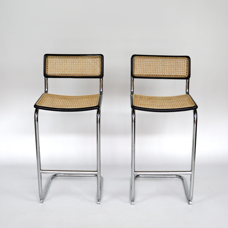 Pair of vintage bar stools S32 by Marcel Breuer, 1980
