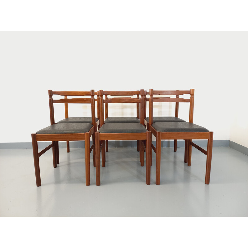 Set aus 6 skandinavischen Vintage-Stühlen aus Teakholz und Skai, 1960