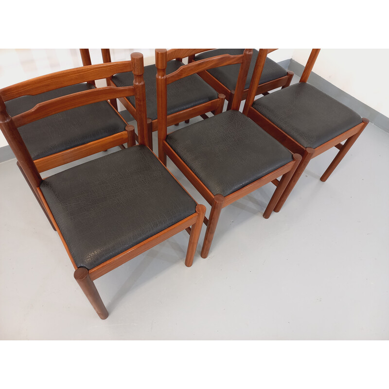 Conjunto de 6 cadeiras escandinavas vintage em teca e skai, 1960