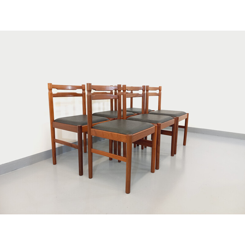 Set van 6 Scandinavische vintage stoelen van teakhout en skai, 1960