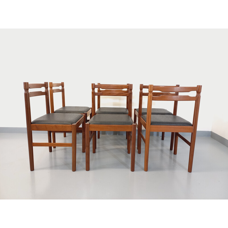 Set van 6 Scandinavische vintage stoelen van teakhout en skai, 1960