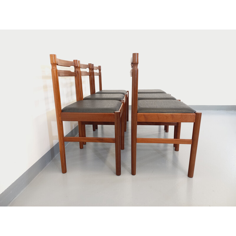 Set of 6 Scandinavian vintage teak and skai chairs, 1960