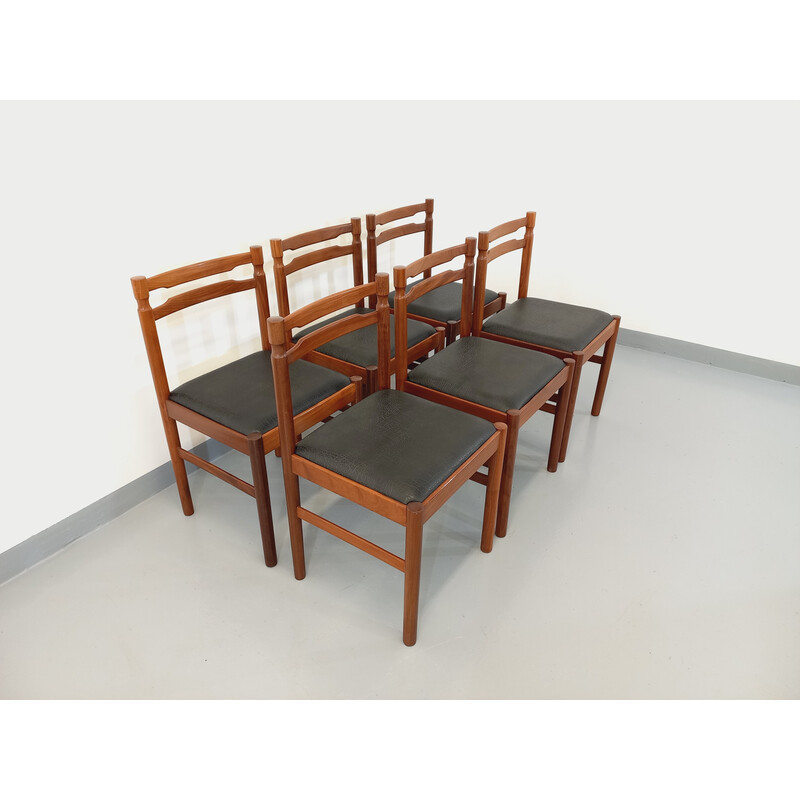 Set di 6 sedie scandinave vintage in teak e skai, 1960