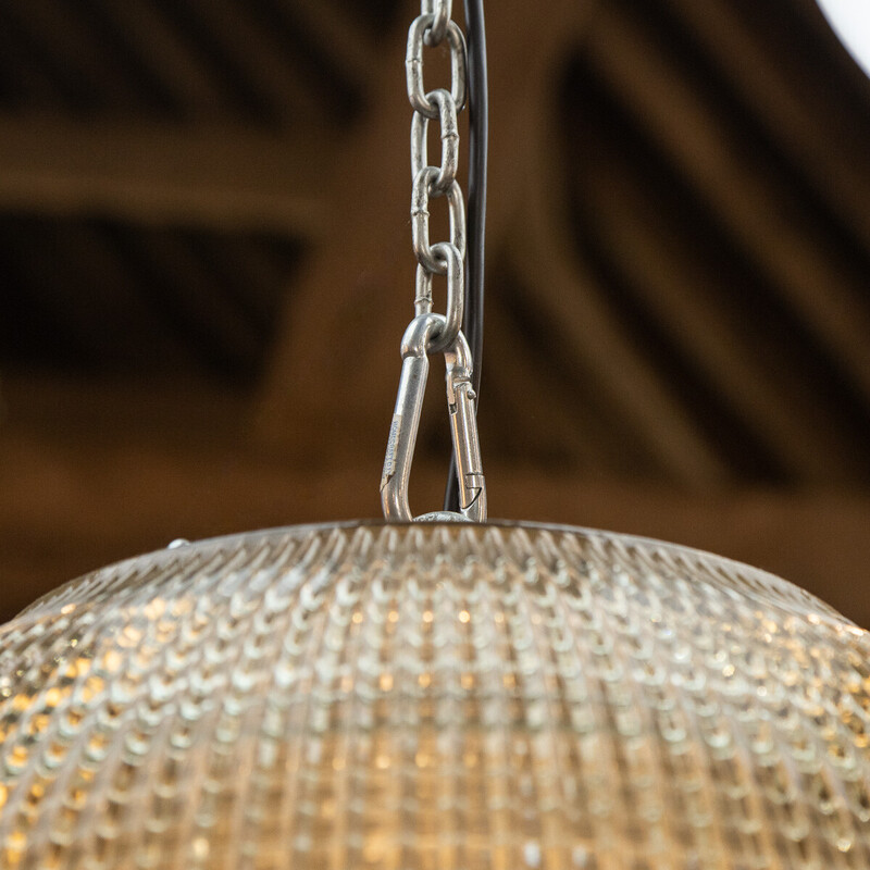 Vintage French glass Holophane pendant lamp, 1970