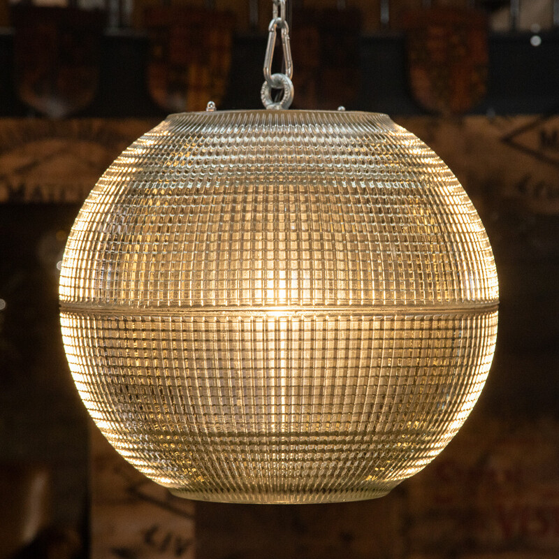 Vintage Franse glazen Holophane hanglamp, 1970