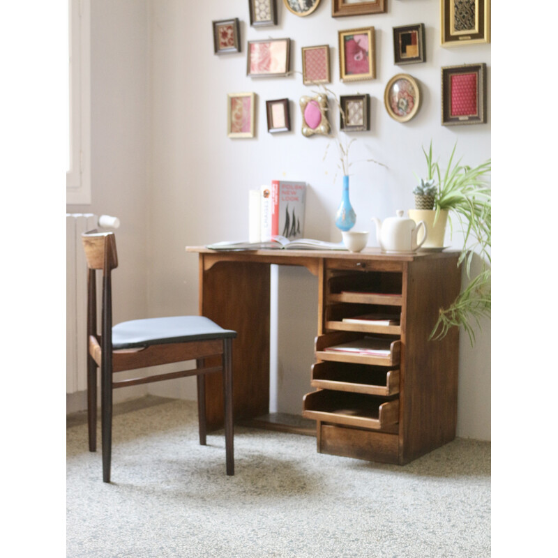 Vintage oakwood desk with sliding curtain, 1950