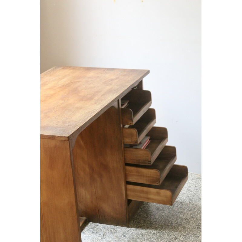 Vintage oakwood desk with sliding curtain, 1950