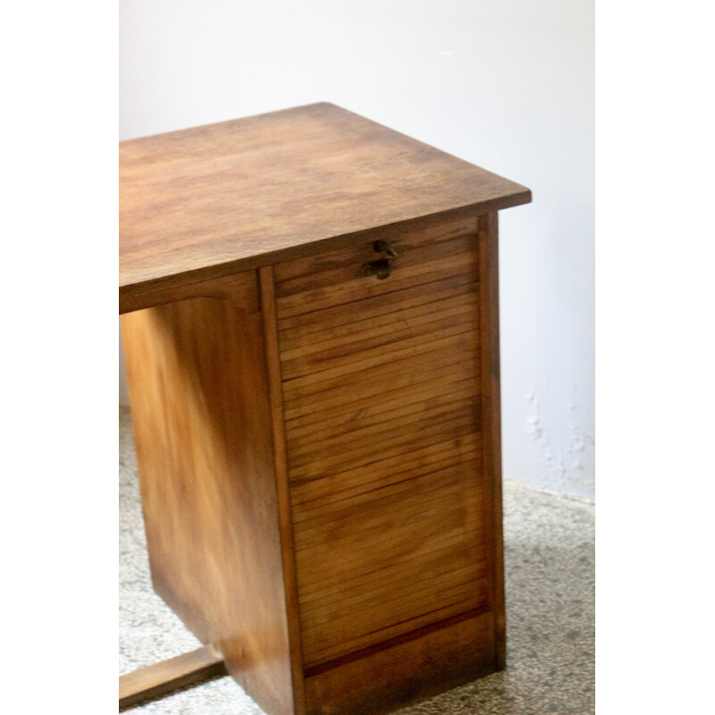 Vintage oakwood desk with sliding curtain, 1950