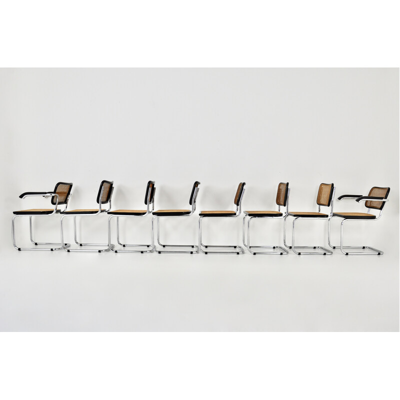 Conjunto de 8 cadeiras vintage em madeira e metal de Marcel Breuer