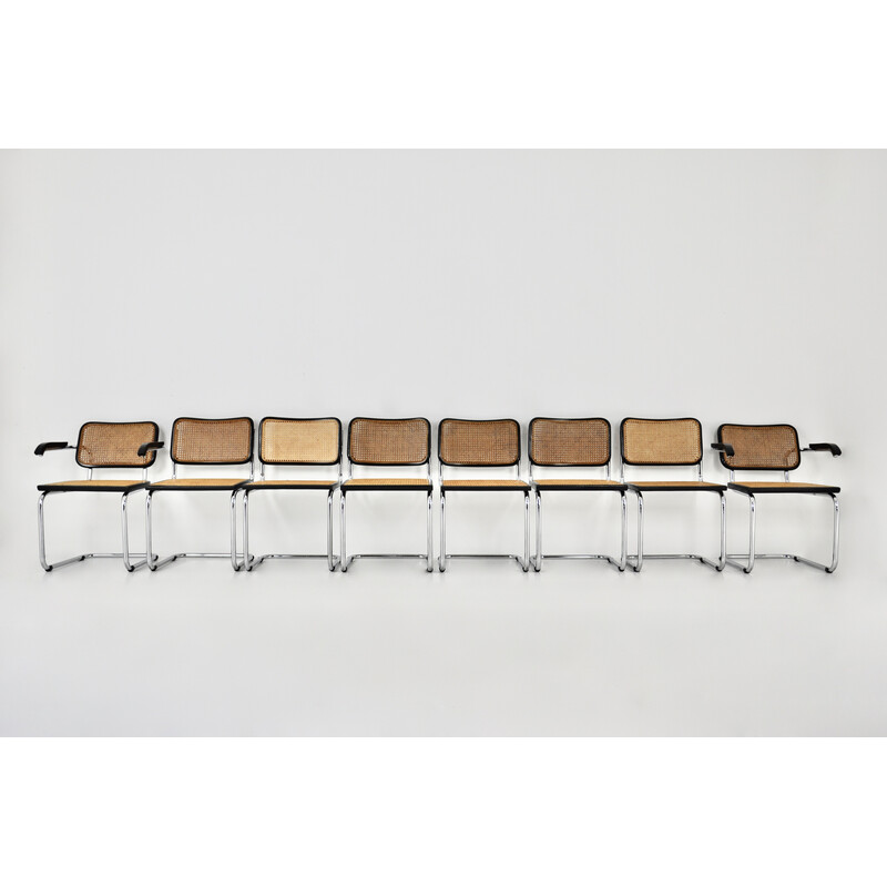 Set of 8 vintage wood and metal chairs by Marcel Breuer