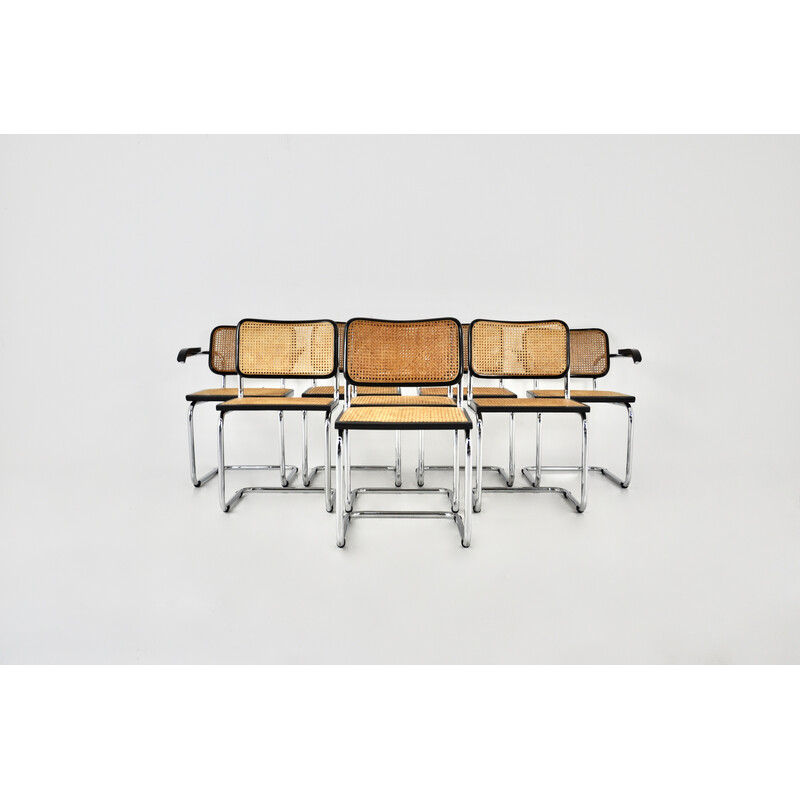 Set of 8 vintage wood and metal chairs by Marcel Breuer