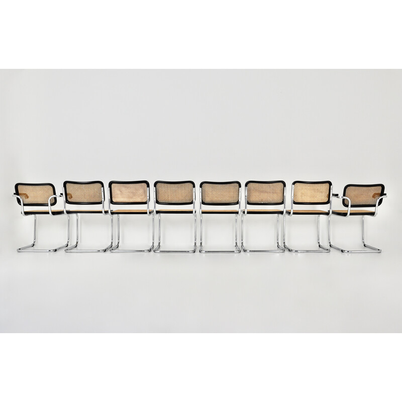 Set of 8 vintage wood and metal chairs by Marcel Breuer