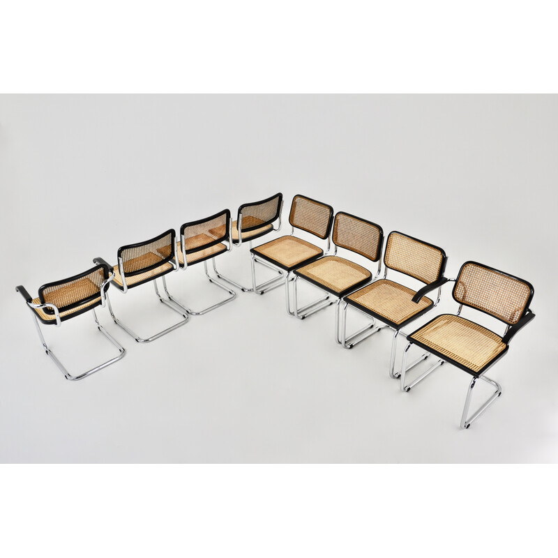 Conjunto de 8 sillas vintage de madera y metal de Marcel Breuer