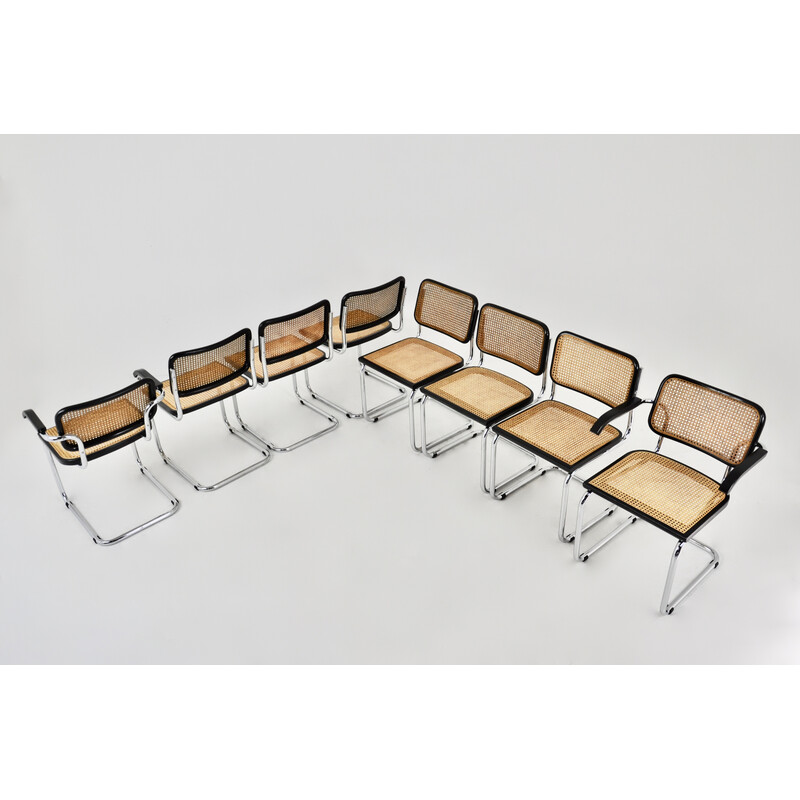 Set of 8 vintage wood and metal chairs by Marcel Breuer