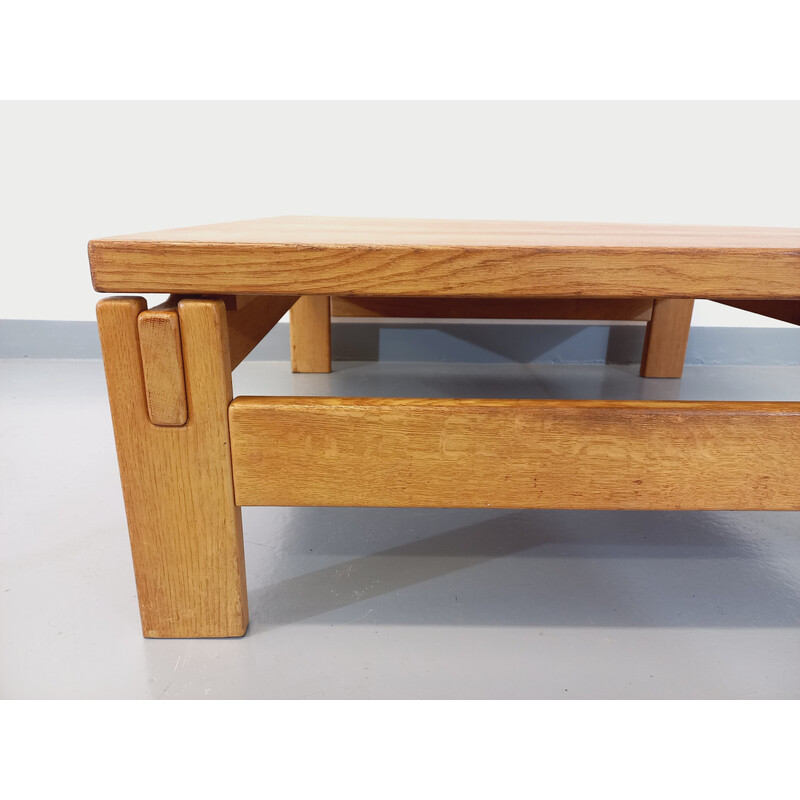 Table basse vintage en bois de chêne massif, 1960-1970