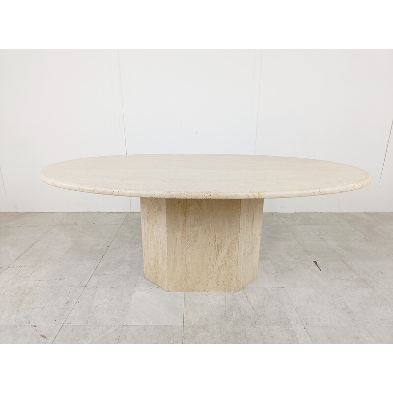 Table ovale vintage en travertin, Italie 1970