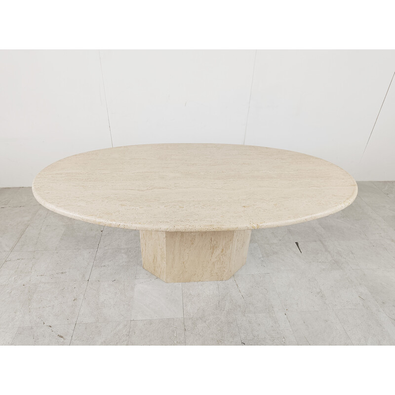 Vintage oval travertine dining table, Italy 1970