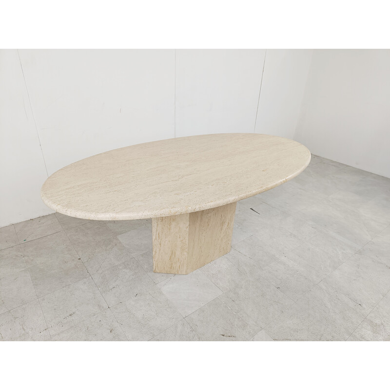 Vintage oval travertine dining table, Italy 1970