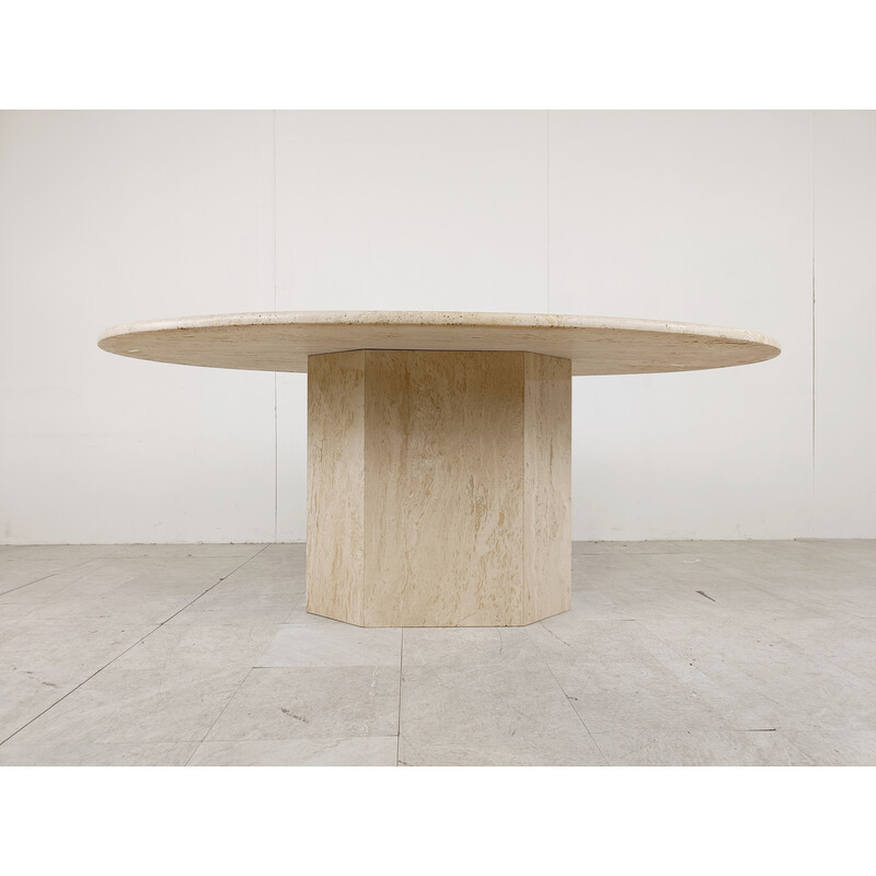 Vintage oval travertine dining table, Italy 1970