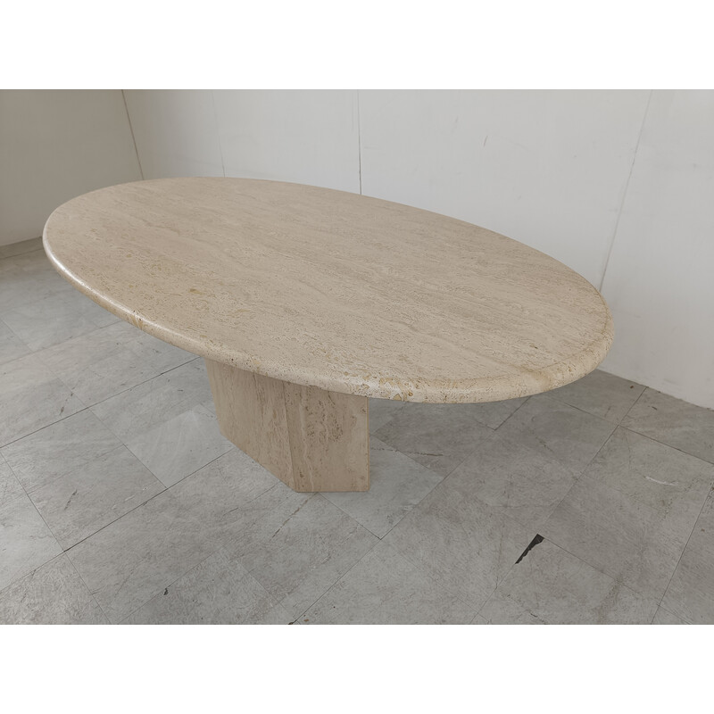 Table ovale vintage en travertin, Italie 1970